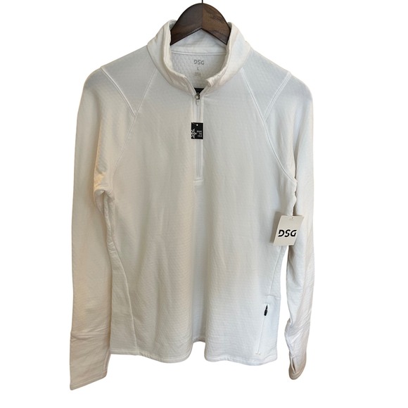 DSG Women's Run Grid 1/4 Zip Pure White Moisture Wicking Fleece Top Size L UV 50 - Picture 4 of 11